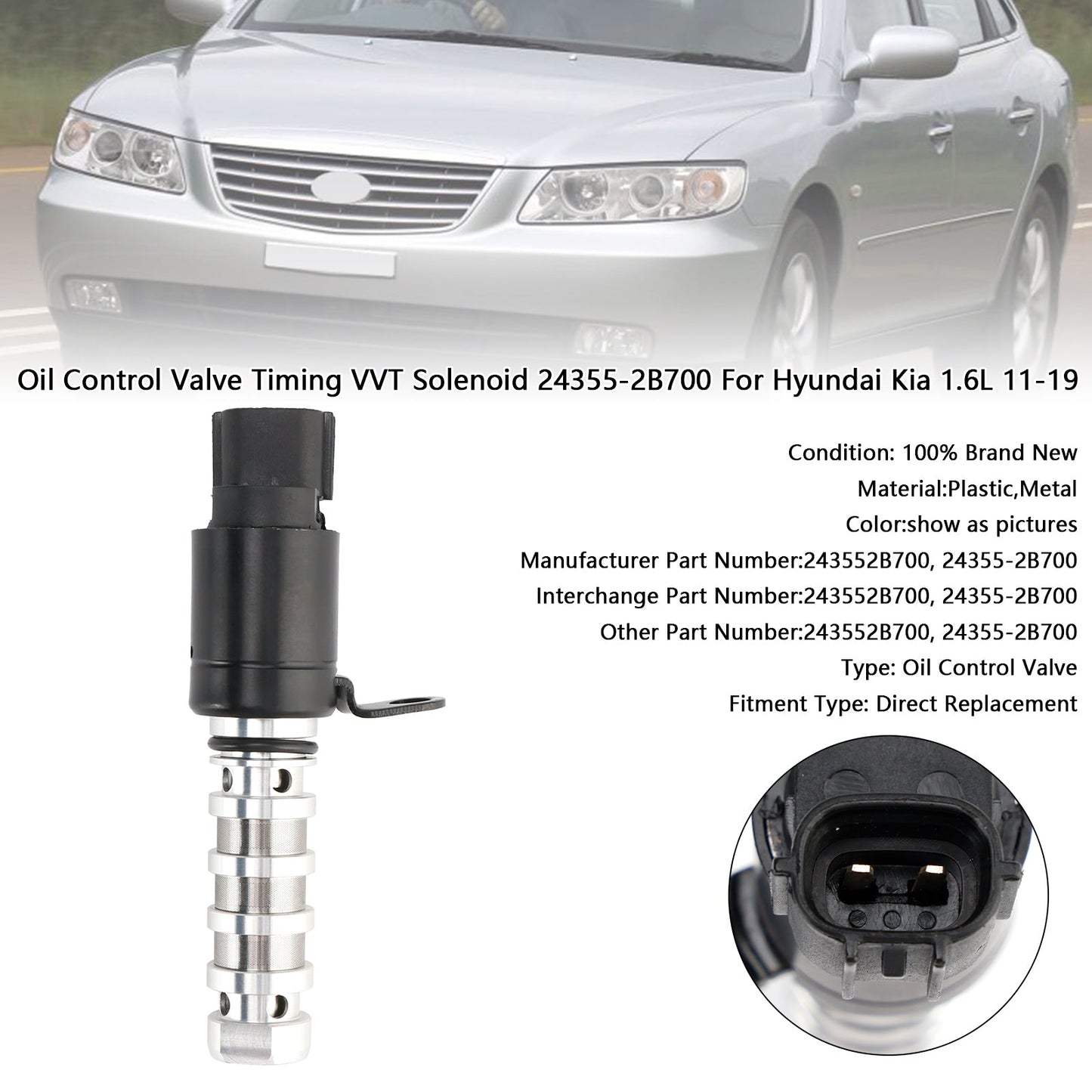 Hyundai Kia 1.6L 2011-2019 24355-2B700 Oil Control Valve Timing VVT Solenoid