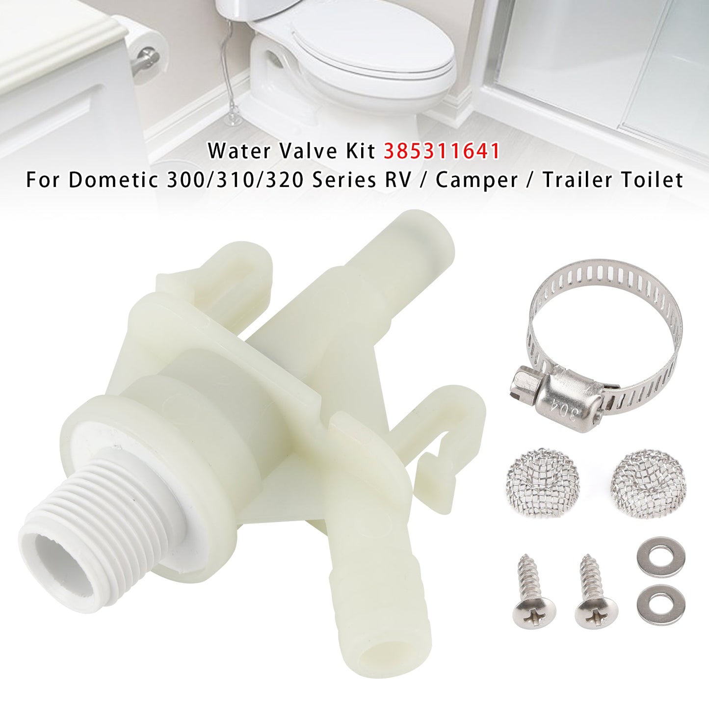 Dometic 300/310/320 Series RV/Camper/Trailer 385311641 Toilet Water Valve Kit