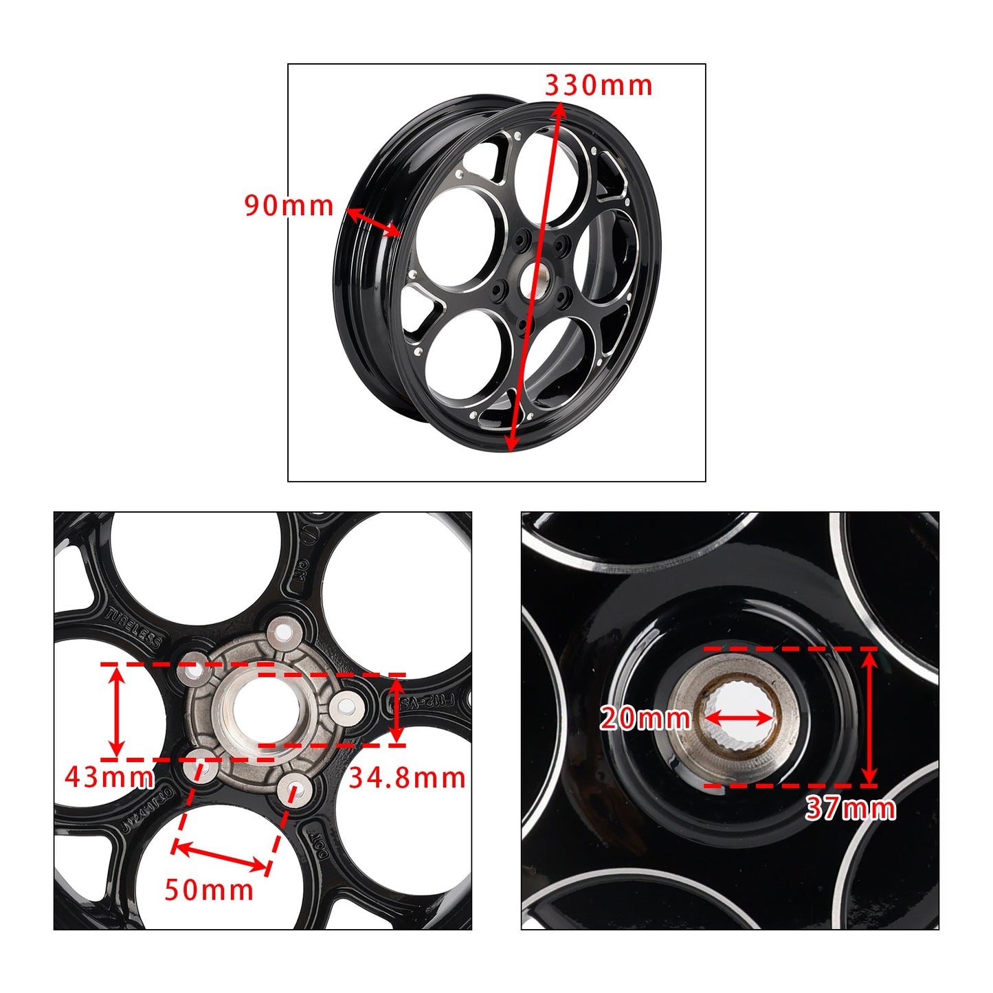 Vespa Sprint/ Primavera 50-150cc Aluminum Black Front and Rear Wheel Rim