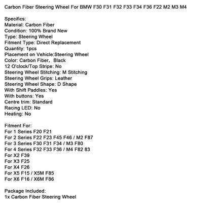 F30 F31 F20 F33 F34 F36 F22 M2 M3 M4 Bmw Carbon Fiber Steering Wheel
