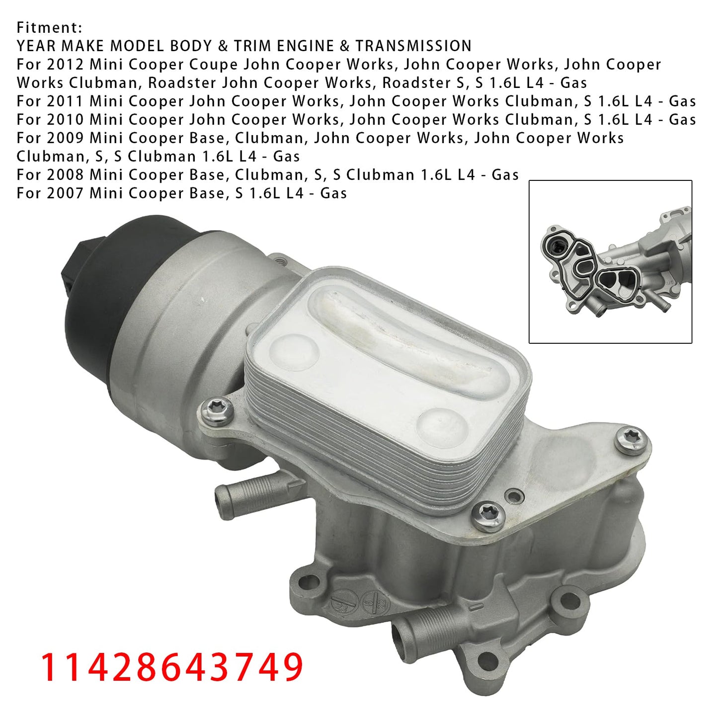 Mini Cooper 1.6L L4 2007-2012 Engine Oil Filter Housing 11428643749