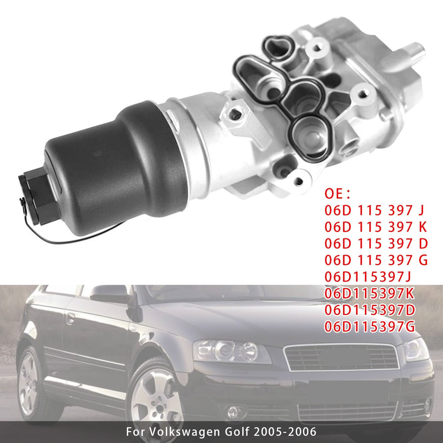 VW Golf Jetta Audi A3 2.0T Engine Oil Cooler Oil Filter Assembly 06D115397K