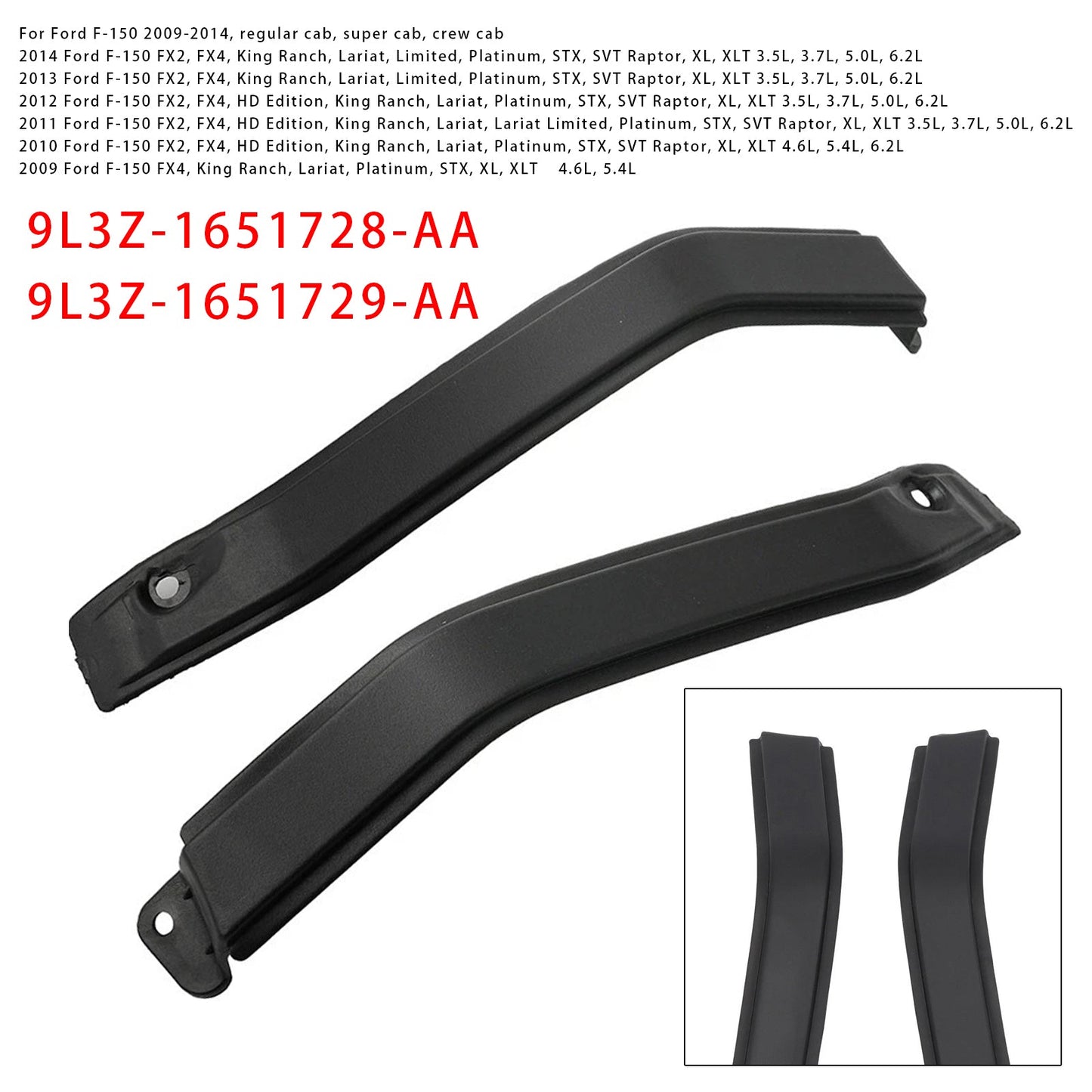 Ford F150 2009-2014 Exterior Cab Corner Roof Moldings RH+LH 9L3Z-1651729-AA