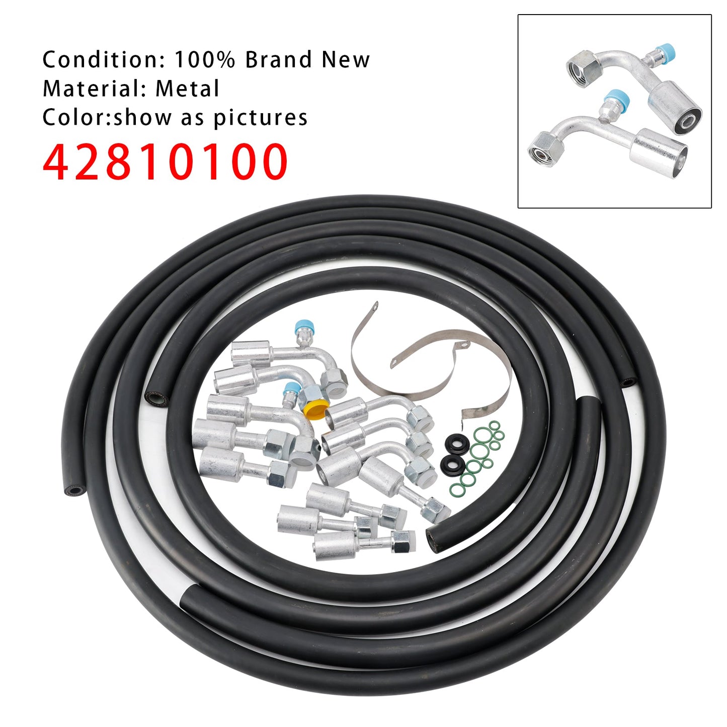 Custom Air Conditioning Lines 42810100 A/C Hose & Fitting Kit  Includes AN6/AN8/AN10 Hoses, Straight & 90Degree Fittings O-Rings, Band Clamps & Grommets