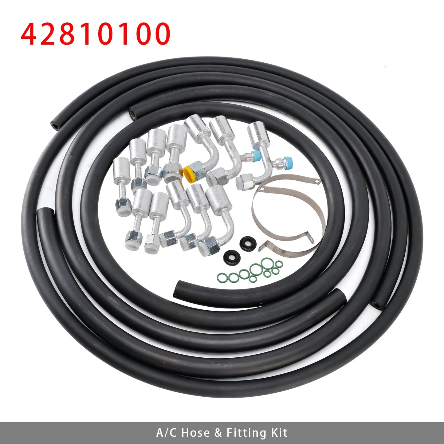 Custom Air Conditioning Lines 42810100 A/C Hose & Fitting Kit  Includes AN6/AN8/AN10 Hoses, Straight & 90Degree Fittings O-Rings, Band Clamps & Grommets