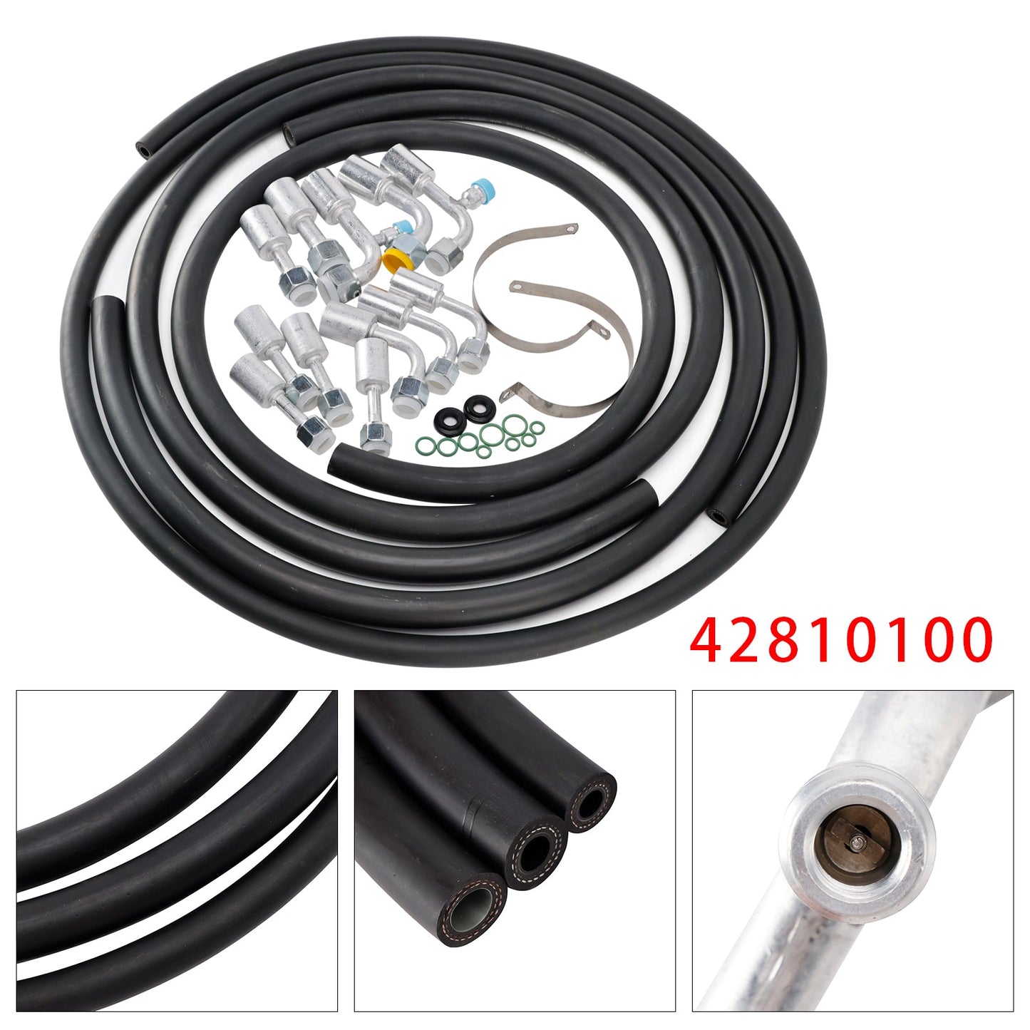 Custom Air Conditioning Lines 42810100 A/C Hose & Fitting Kit  Includes AN6/AN8/AN10 Hoses, Straight & 90Degree Fittings O-Rings, Band Clamps & Grommets