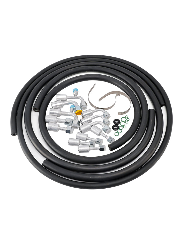 Custom Air Conditioning Lines 42810100 A/C Hose & Fitting Kit  Includes AN6/AN8/AN10 Hoses, Straight & 90Degree Fittings O-Rings, Band Clamps & Grommets