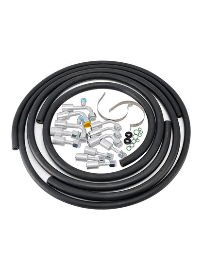 Custom Air Conditioning Lines 42810100 A/C Hose & Fitting Kit  Includes AN6/AN8/AN10 Hoses, Straight & 90Degree Fittings O-Rings, Band Clamps & Grommets