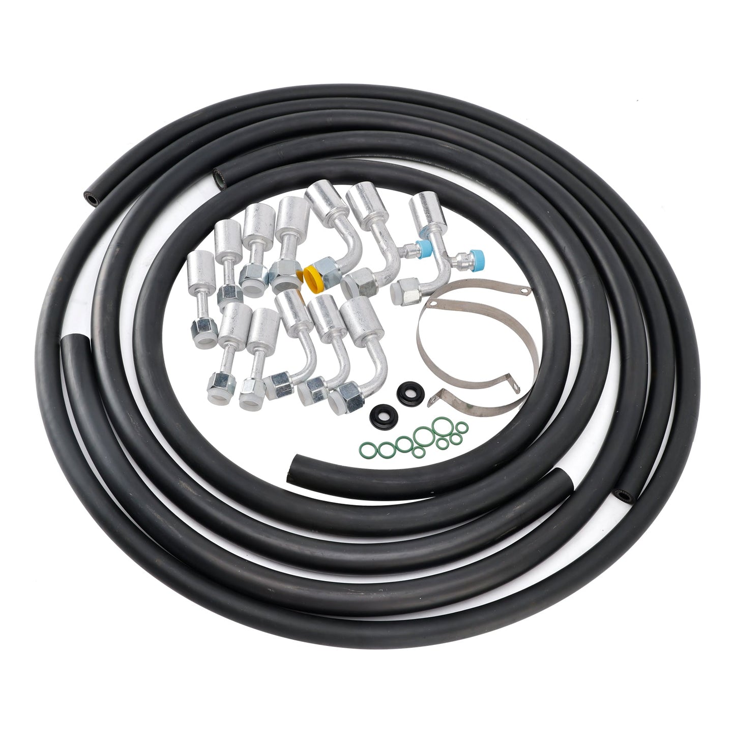 Custom Air Conditioning Lines 42810100 A/C Hose & Fitting Kit  Includes AN6/AN8/AN10 Hoses, Straight & 90Degree Fittings O-Rings, Band Clamps & Grommets