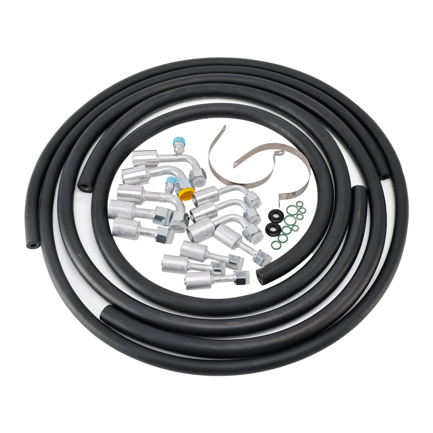 Custom Air Conditioning Lines 42810100 A/C Hose & Fitting Kit  Includes AN6/AN8/AN10 Hoses, Straight & 90Degree Fittings O-Rings, Band Clamps & Grommets