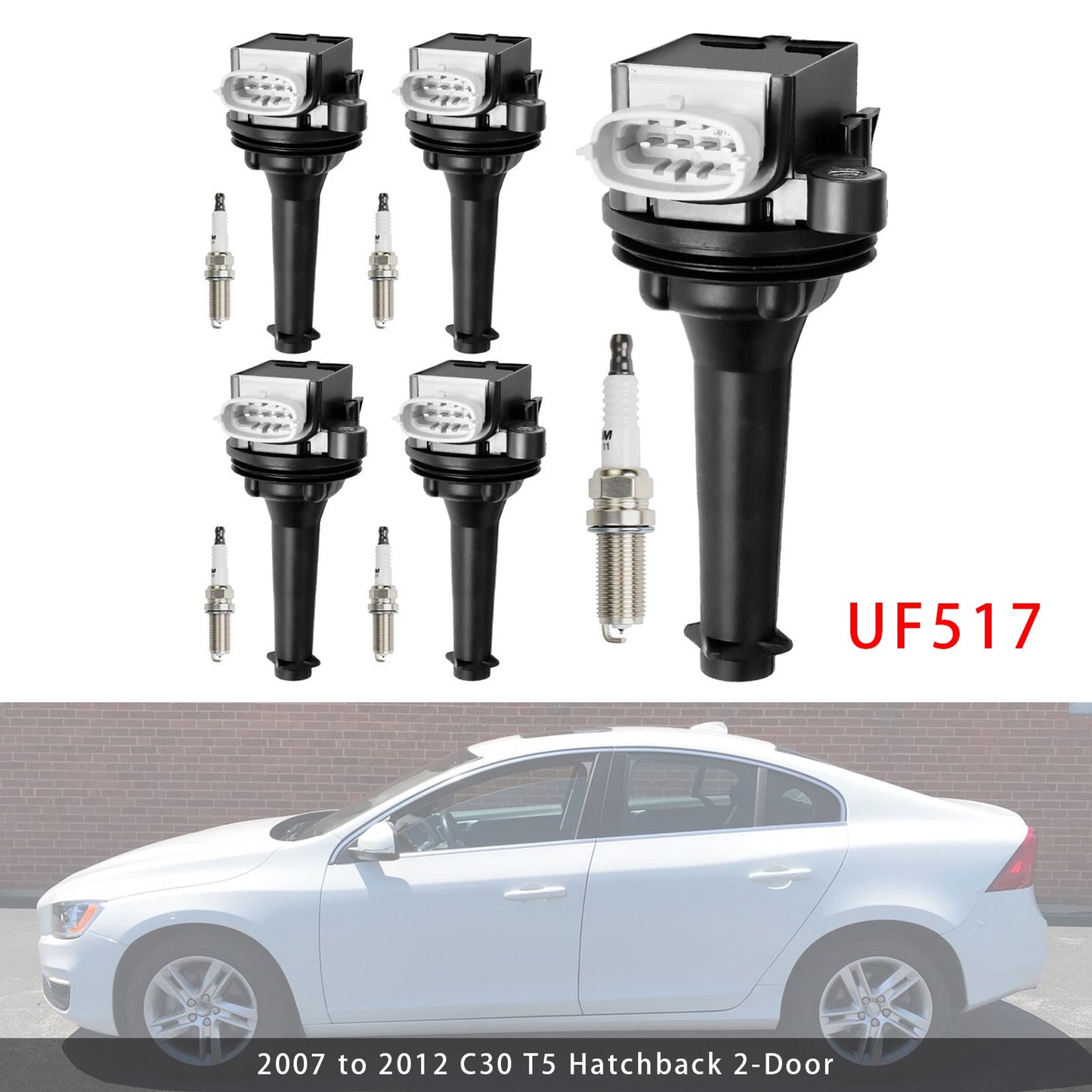 2006-2012 Volvo C70 T5 Convertible 2-Door UF517+ 5x Ignition Coil Pack Spark Plugs