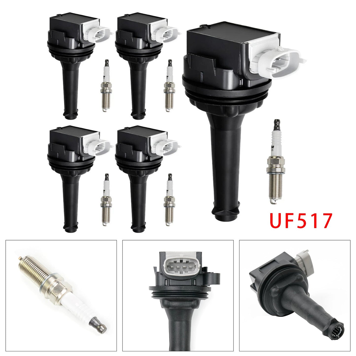 2010-2011 Volvo V50 T5 R-Design Wagon 4-Door UF517+ 5x Ignition Coil Pack Spark Plugs