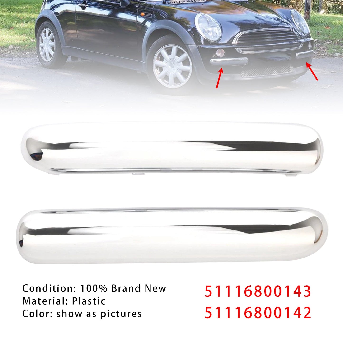 2001-2004 Mini One Cooper R50/R52/R53 Pair Front Bumper Chrome Trim Set
