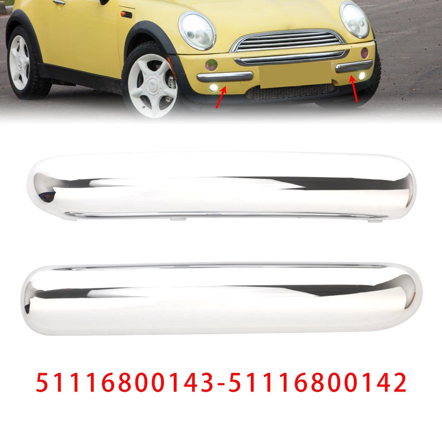 2001-2004 Mini One Cooper R50/R52/R53 Pair Front Bumper Chrome Trim Set