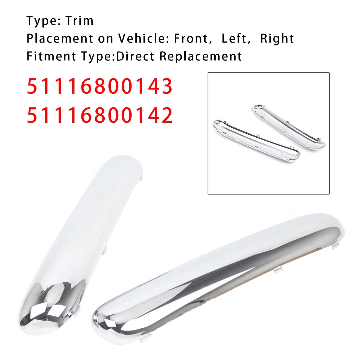 2001-2004 Mini One Cooper R50/R52/R53 Pair Front Bumper Chrome Trim Set