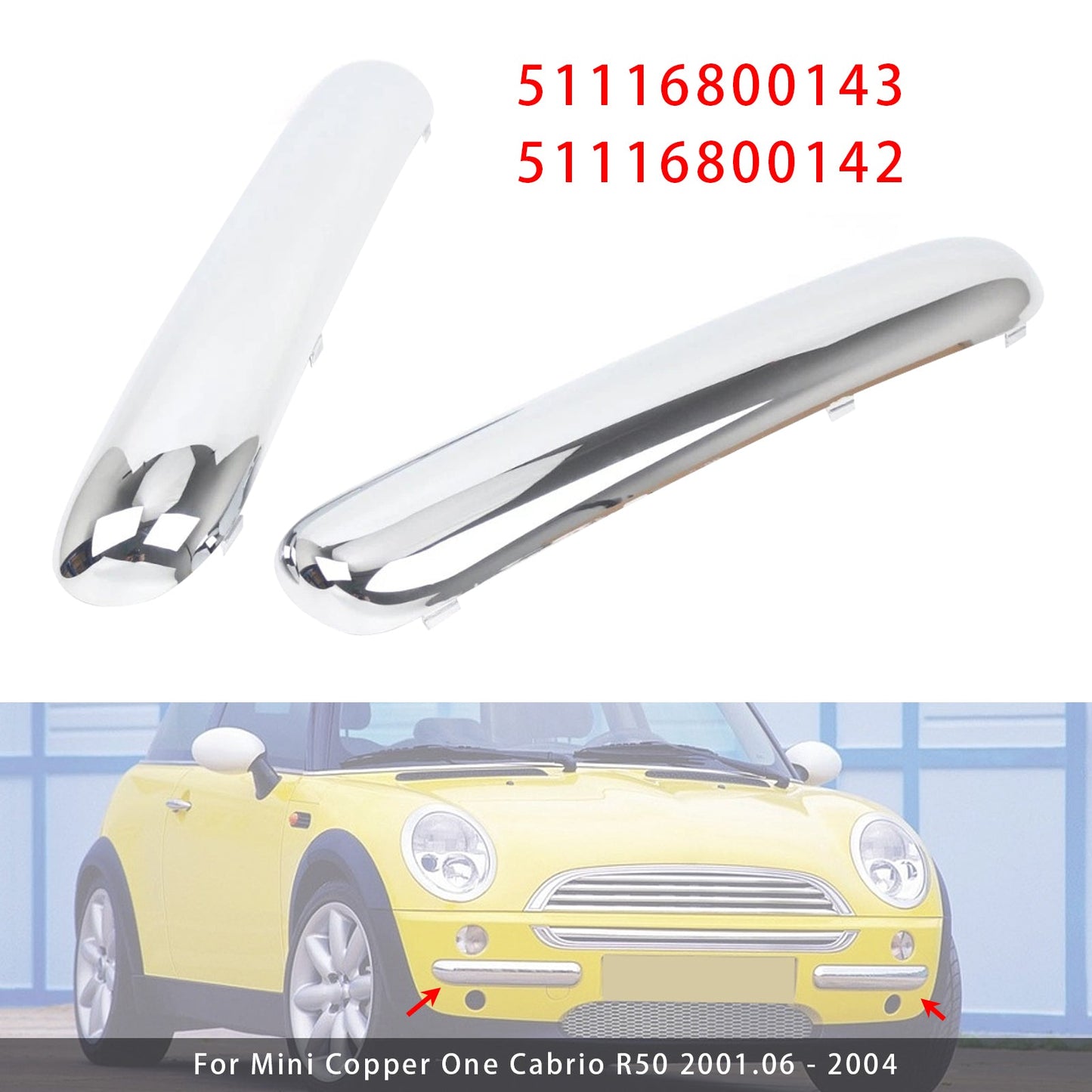 2001.06 - 2004 Mini Copper One Cabrio R50 51116800143 Pair Front Bumper Chrome Trim Set