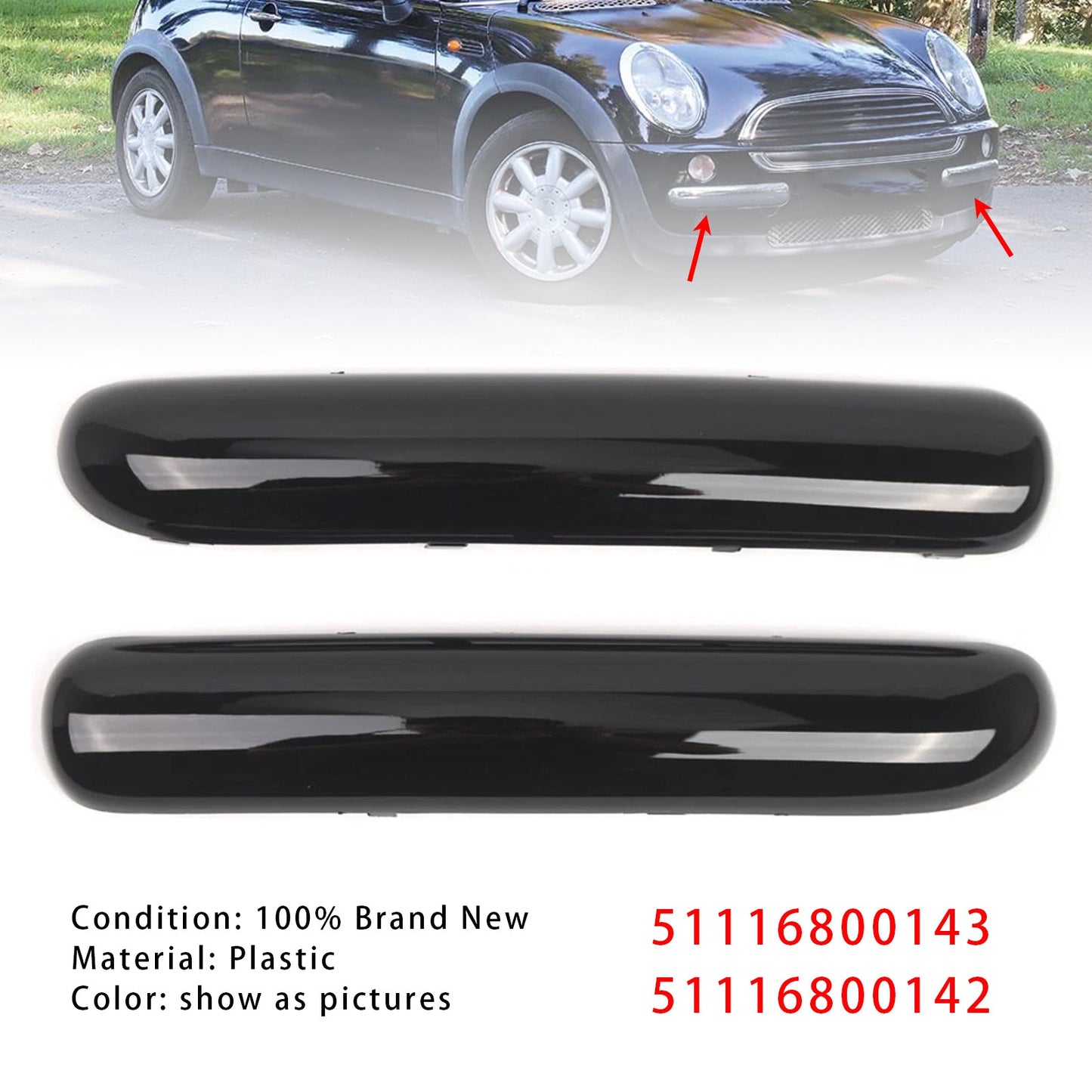 Mini One Cooper R50/R52/R53 2001-2004 Glossy Black 51116800143 Pair Front Bumper Trim Set