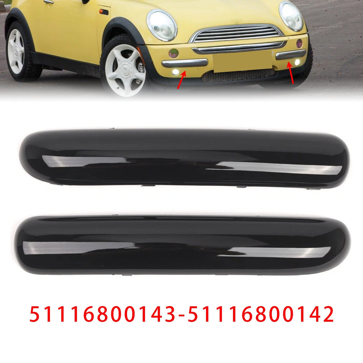 Mini One Cooper R50/R52/R53 2001-2004 Glossy Black 51116800143 Pair Front Bumper Trim Set