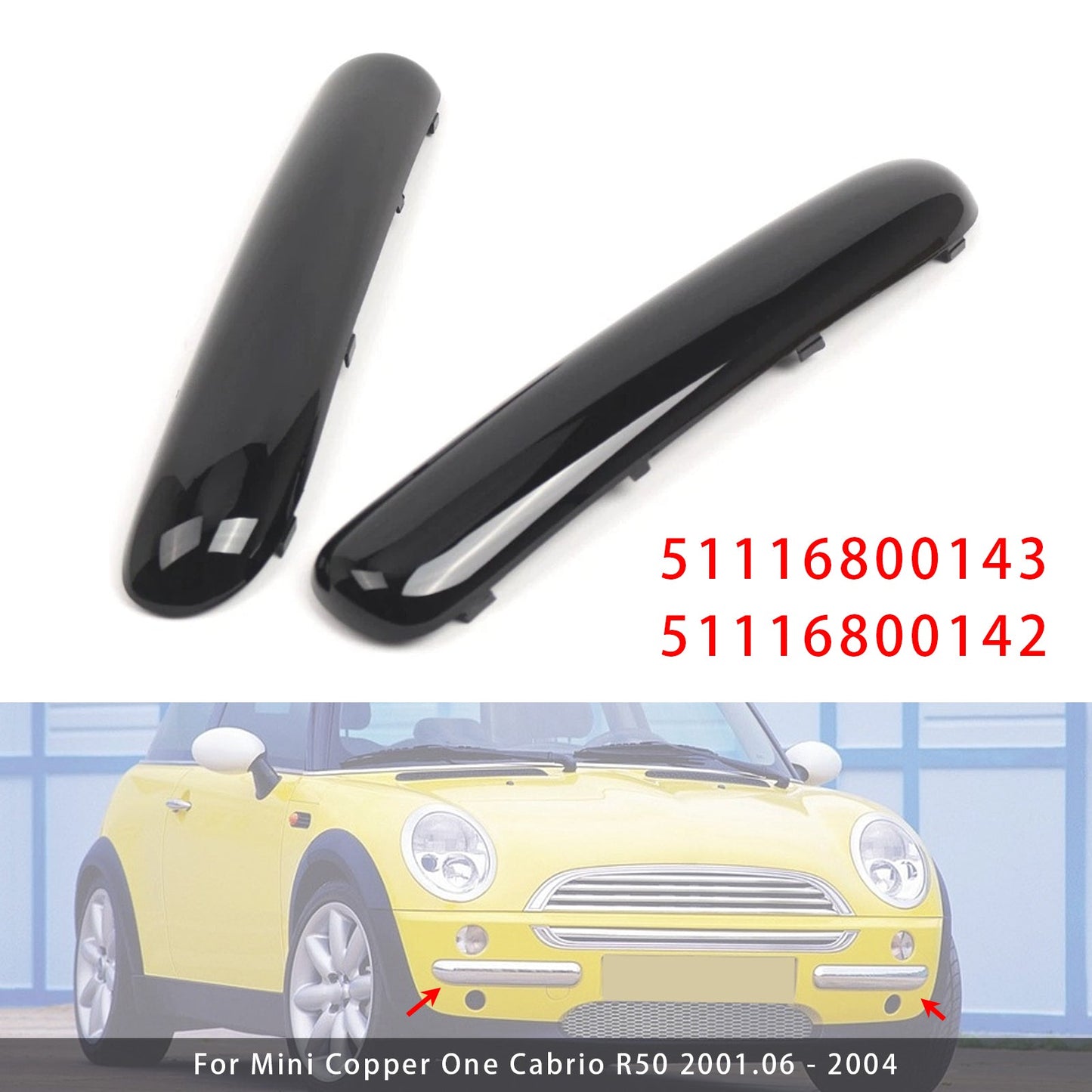Mini One Cooper R50/R52/R53 2001-2004 Glossy Black 51116800143 Pair Front Bumper Trim Set