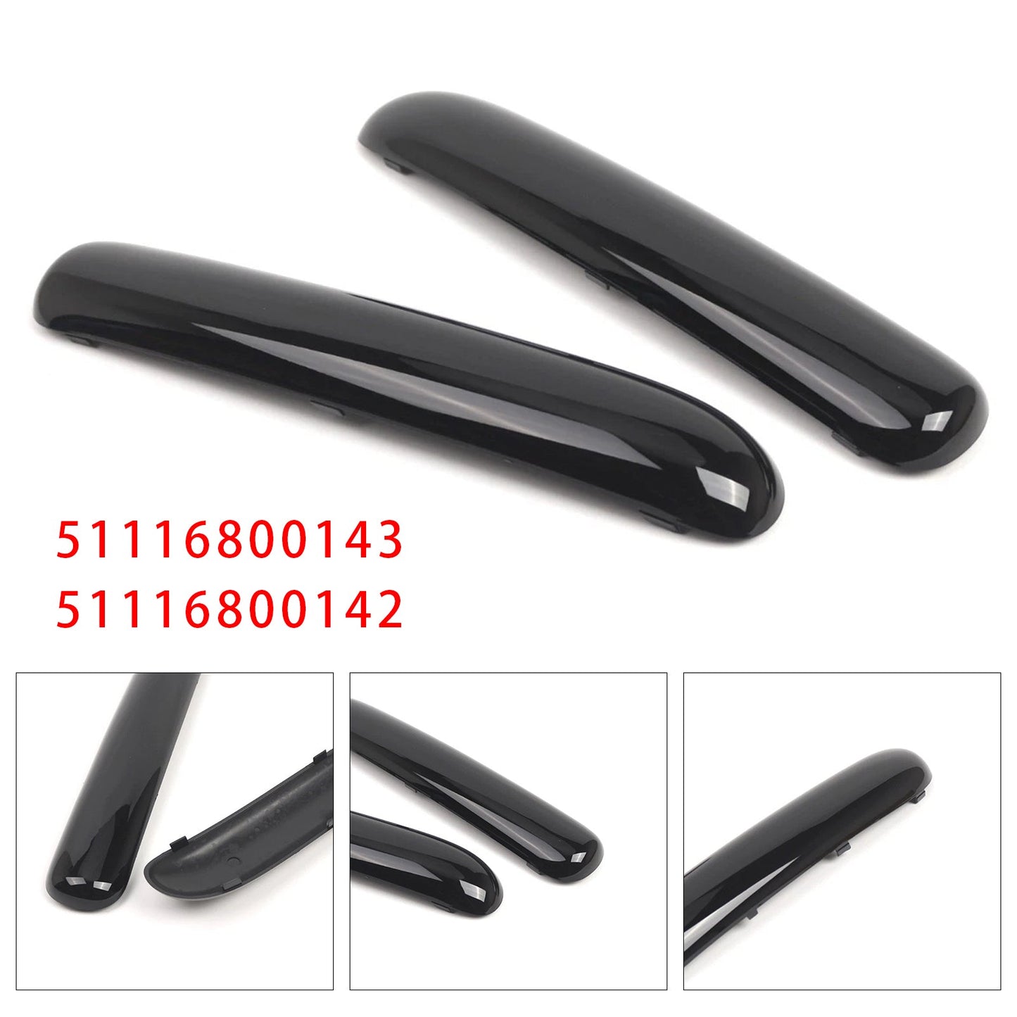 Mini One Cooper R50/R52/R53 2001-2004 Glossy Black 51116800143 Pair Front Bumper Trim Set