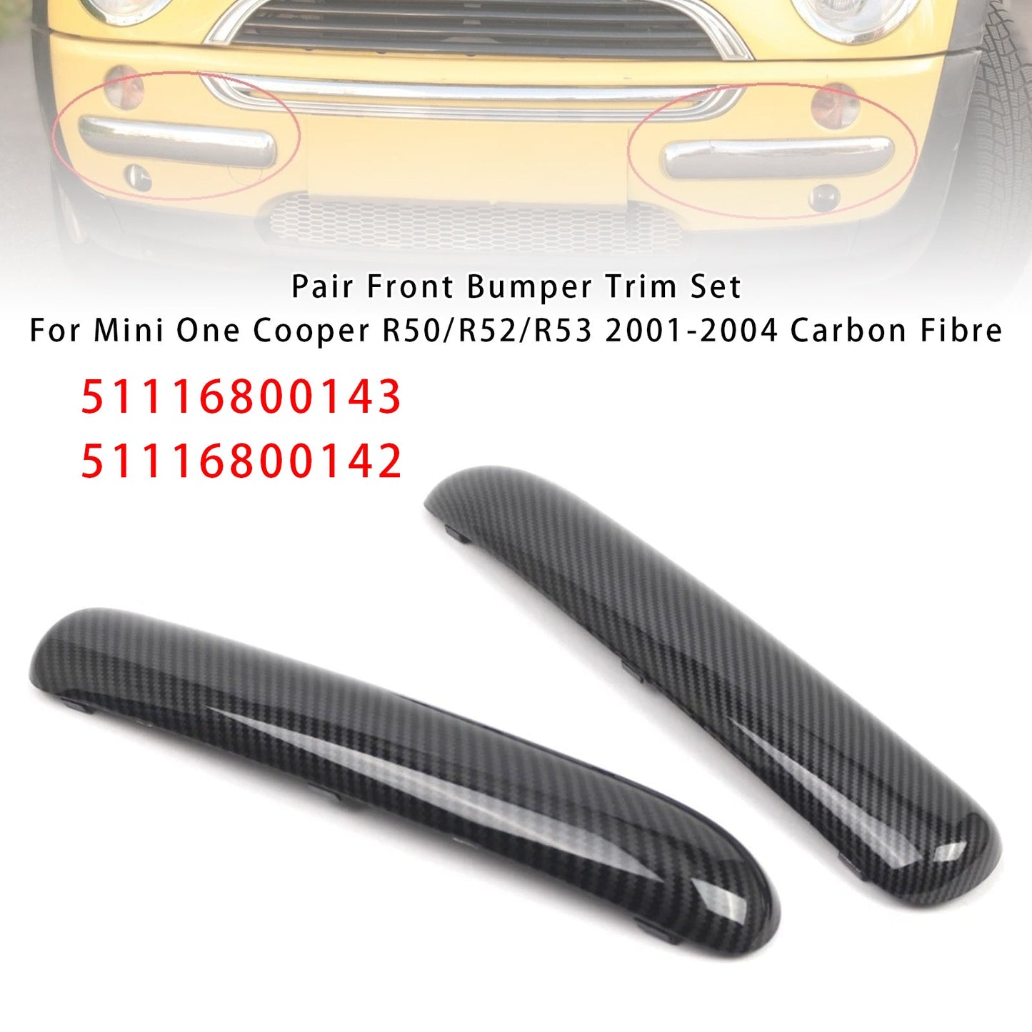 2001-2004 Mini One Cooper R50/R52/R53 Carbon Fibre Pair Front Bumper Trim Set