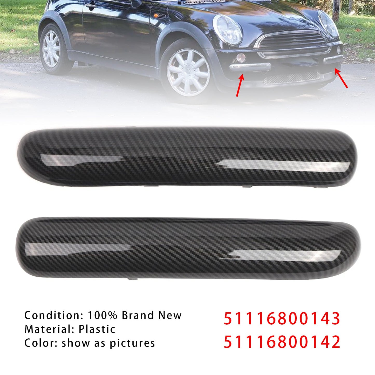 2001-2004 Mini One Cooper R50/R52/R53 Carbon Fibre Pair Front Bumper Trim Set