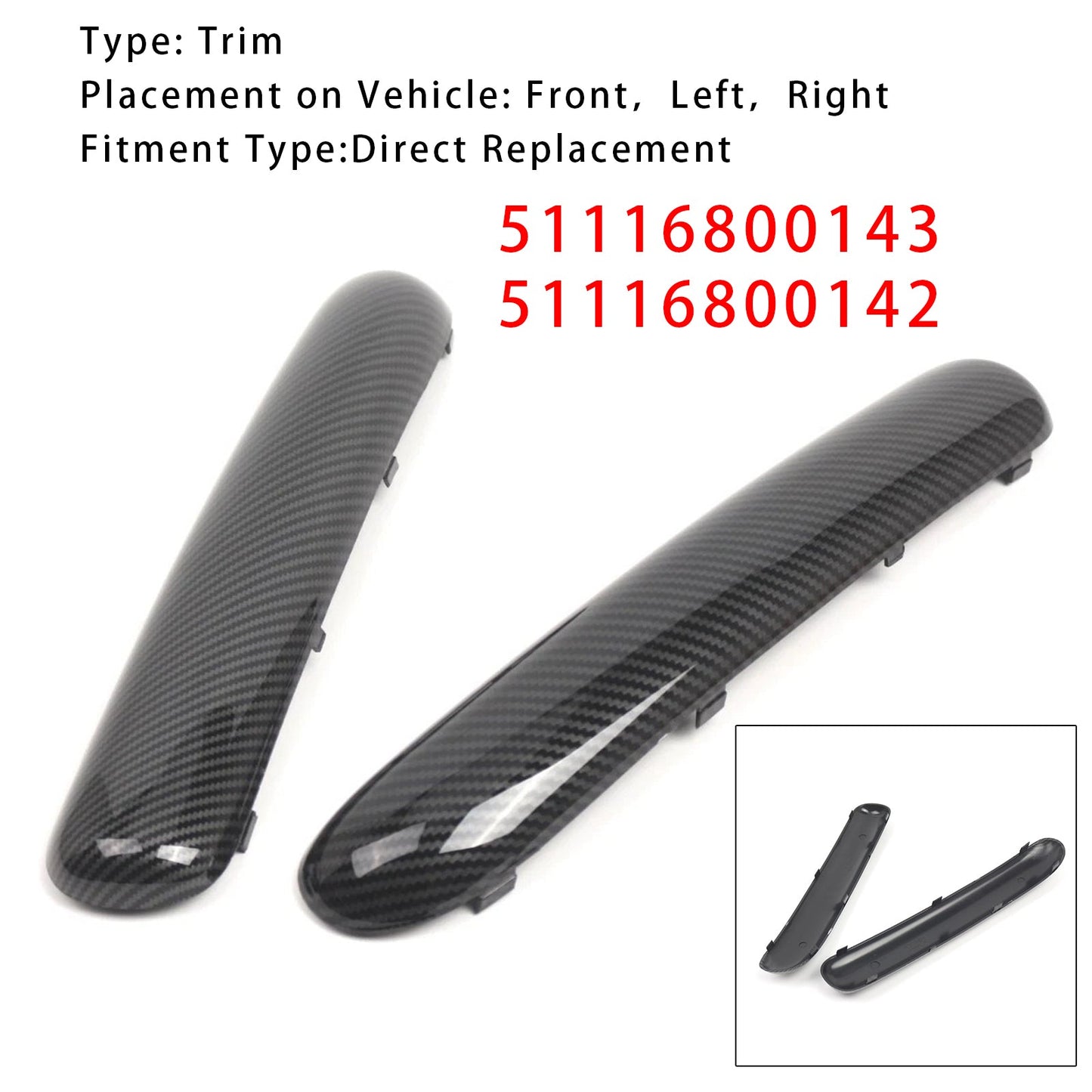 2001-2004 Mini One Cooper R50/R52/R53 Carbon Fibre Pair Front Bumper Trim Set