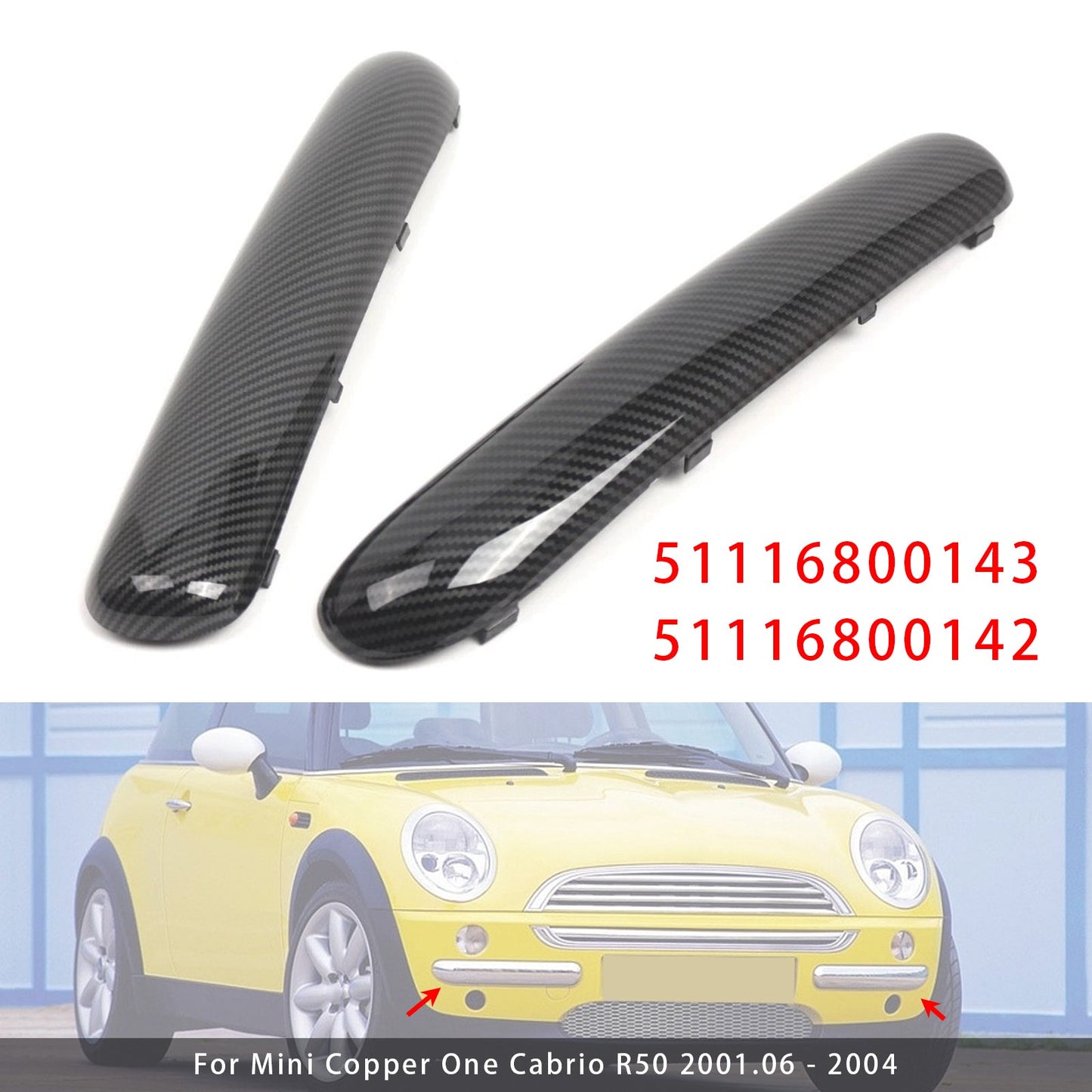 Carbon Fibre Pair Front Bumper Trim Set 2001-2004 Mini One Cooper R50/R52/R53
