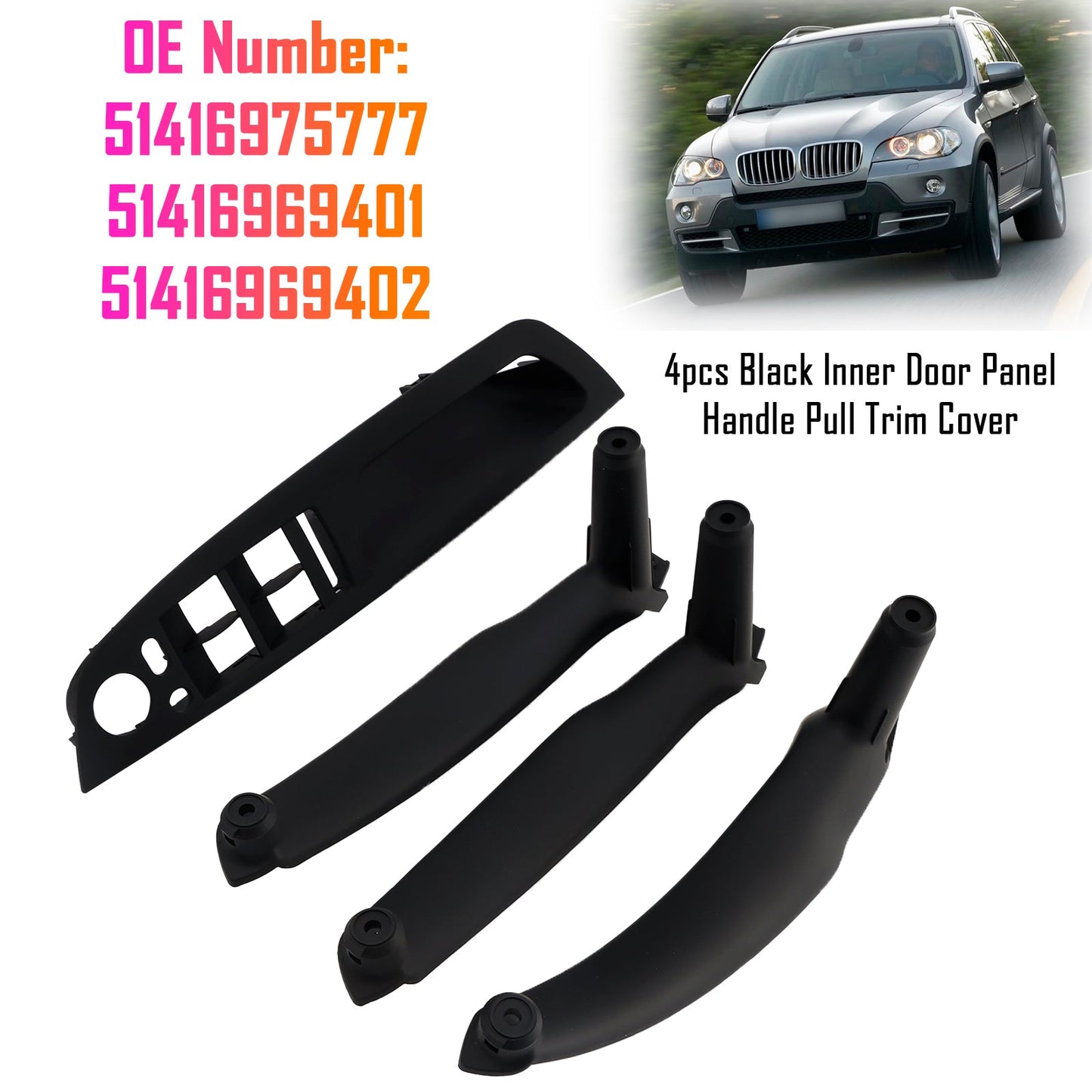 2008-2014 E71 E72 X6 SAV 51416975777 4pcs Black Inner Door Panel Handle Pull Trim Cover