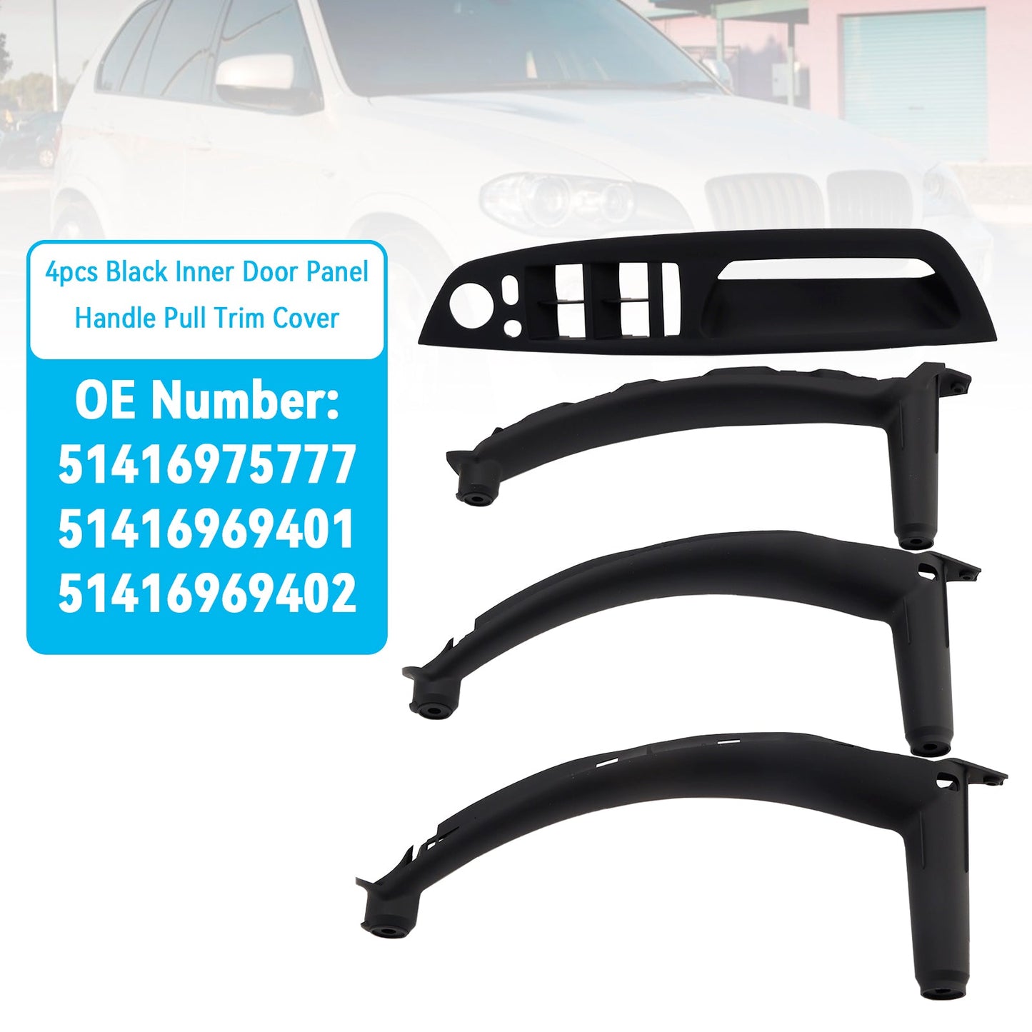 4pcs Black Inner Door Panel Handle Pull Trim Cover For BMW E70 X5 E71 X6 07-14