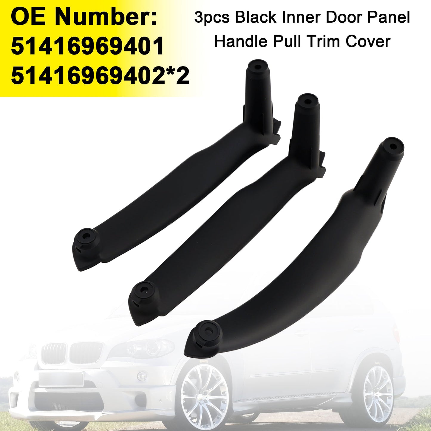 2008-2014 E71 E72 X6 SAV 51416969401 3pcs Black Inner Door Panel Handle Pull Trim Cover