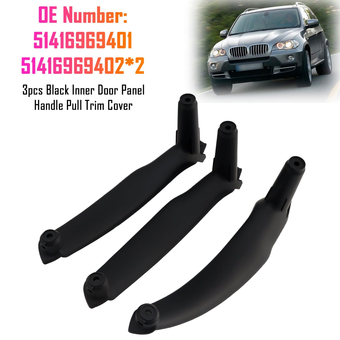 3pcs Black Inner Door Panel Handle Pull Trim Cover For BMW E70 X5 E71 X6 07-14