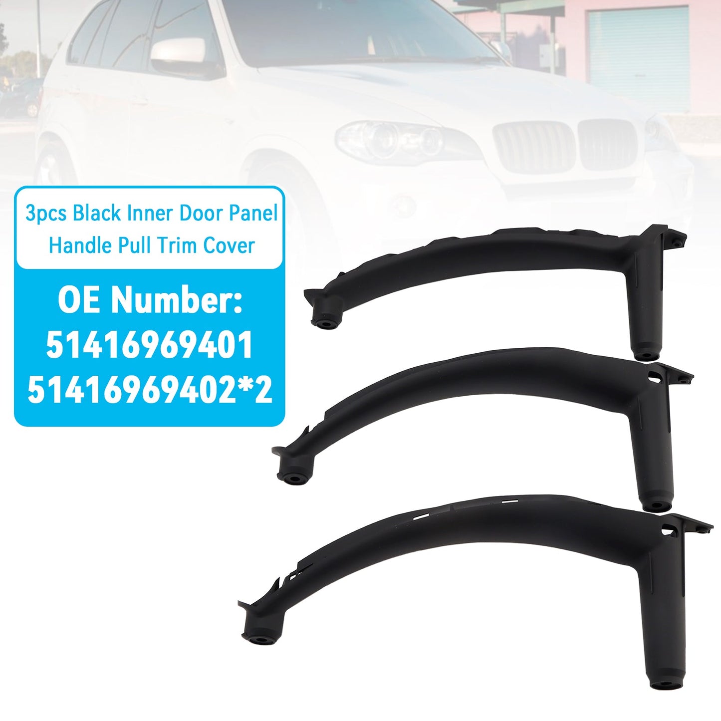 3pcs Black Inner Door Panel Handle Pull Trim Cover For BMW E70 X5 E71 X6 07-14