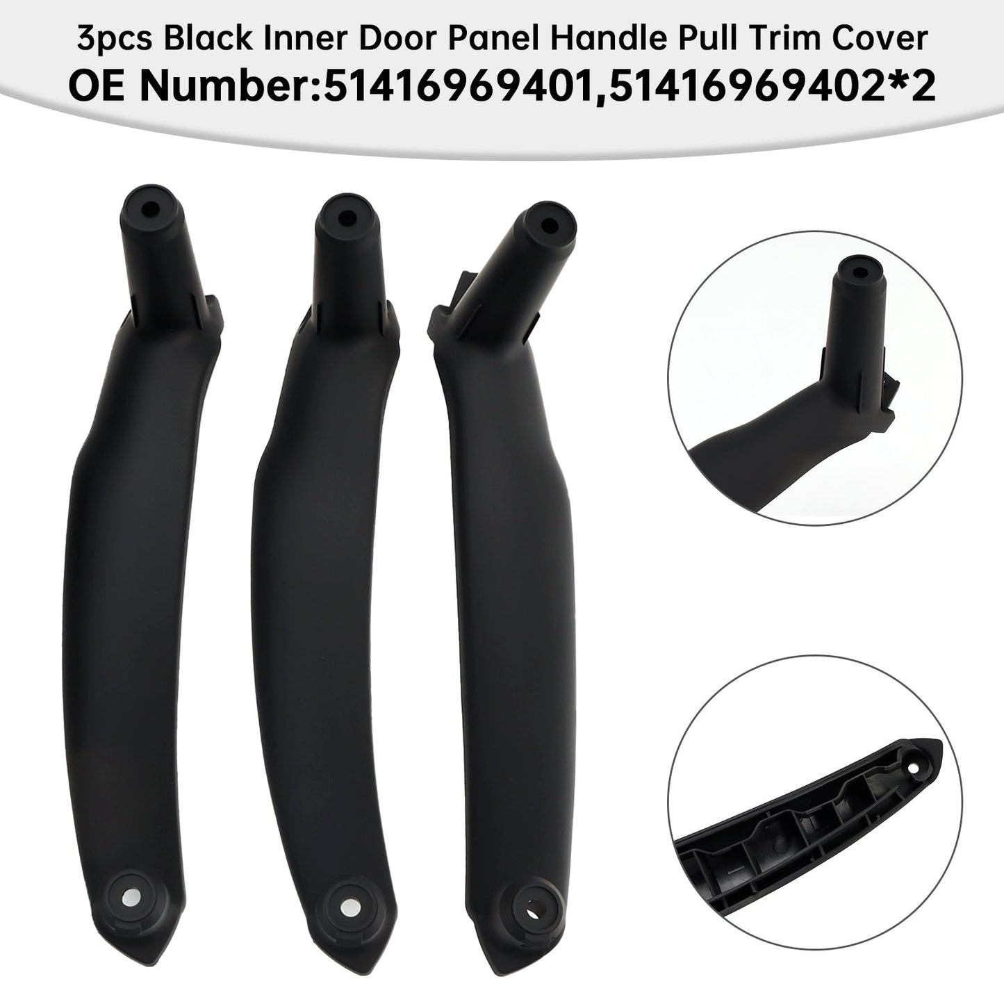 2008-2014 E71 E72 X6 SAV 51416969401 3pcs Black Inner Door Panel Handle Pull Trim Cover