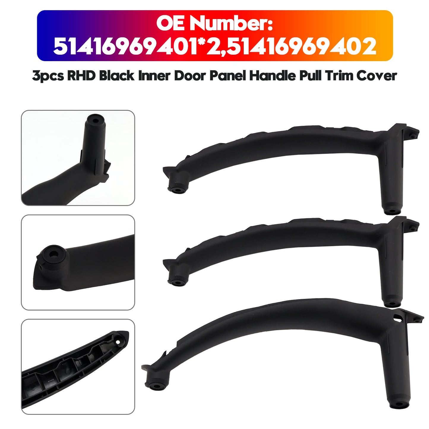 3pcs RHD Inner Door Panel Handle Pull Trim Cover For BMW E70 X5 E71 X6 07-14