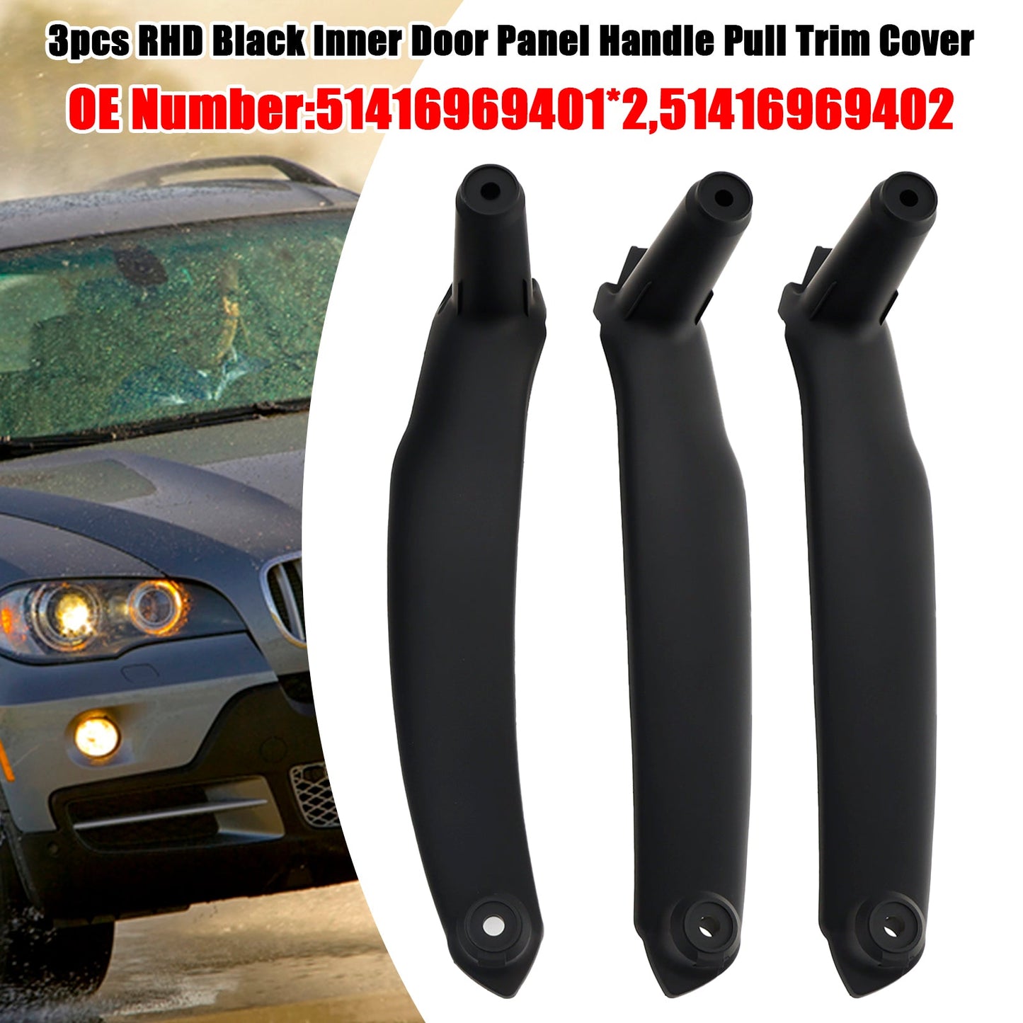 3pcs RHD Inner Door Panel Handle Pull Trim Cover For BMW E70 X5 E71 X6 07-14