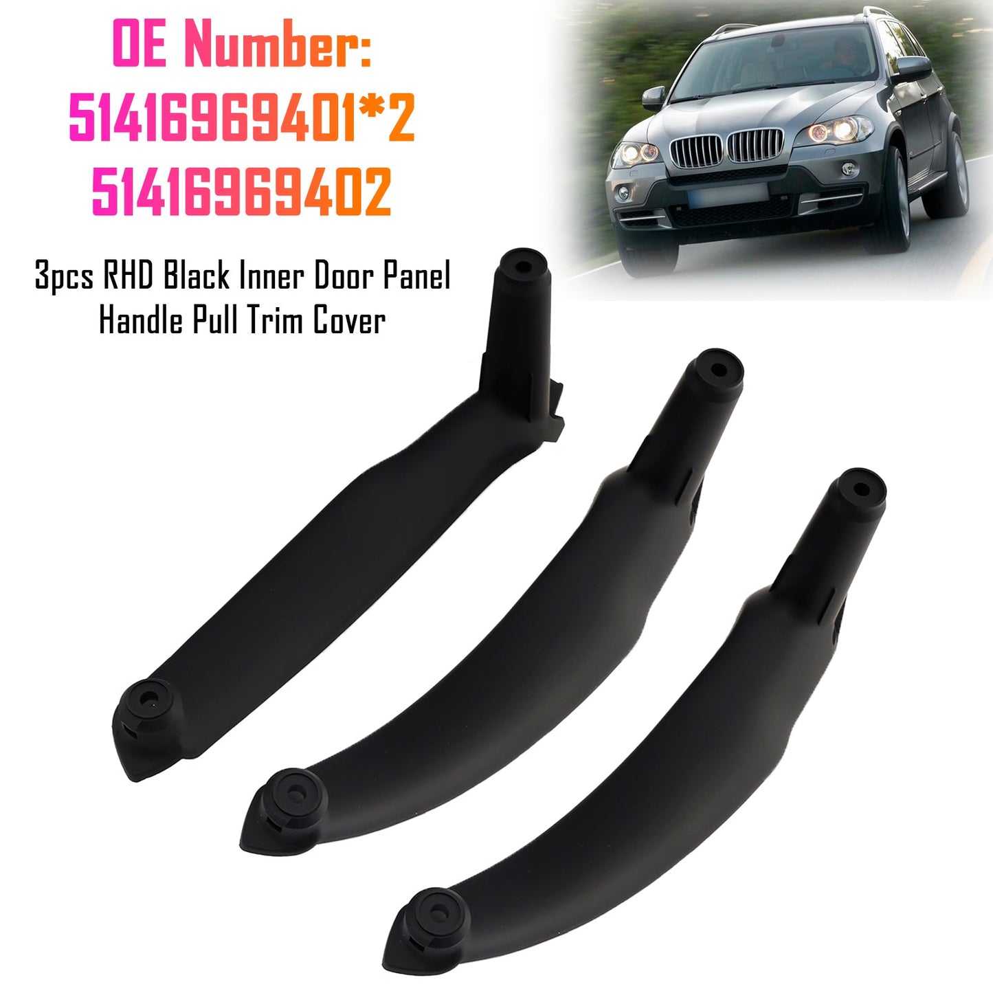 2008-2014 E71 E72 X6 SAV 51416969402 3pcs RHD Inner Door Panel Handle Pull Trim Cover