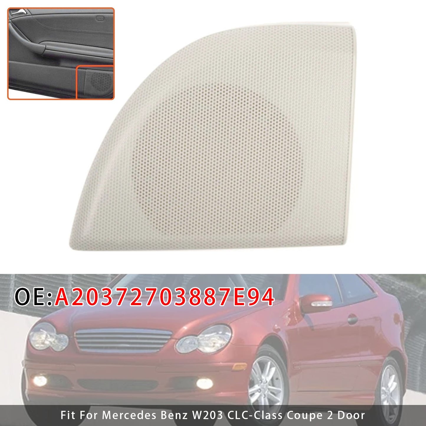 2008-2011 Mercedes Benz W203 CLC-Class Coupe 2 Door A20372703887E94 Left Front Door Speaker Cover