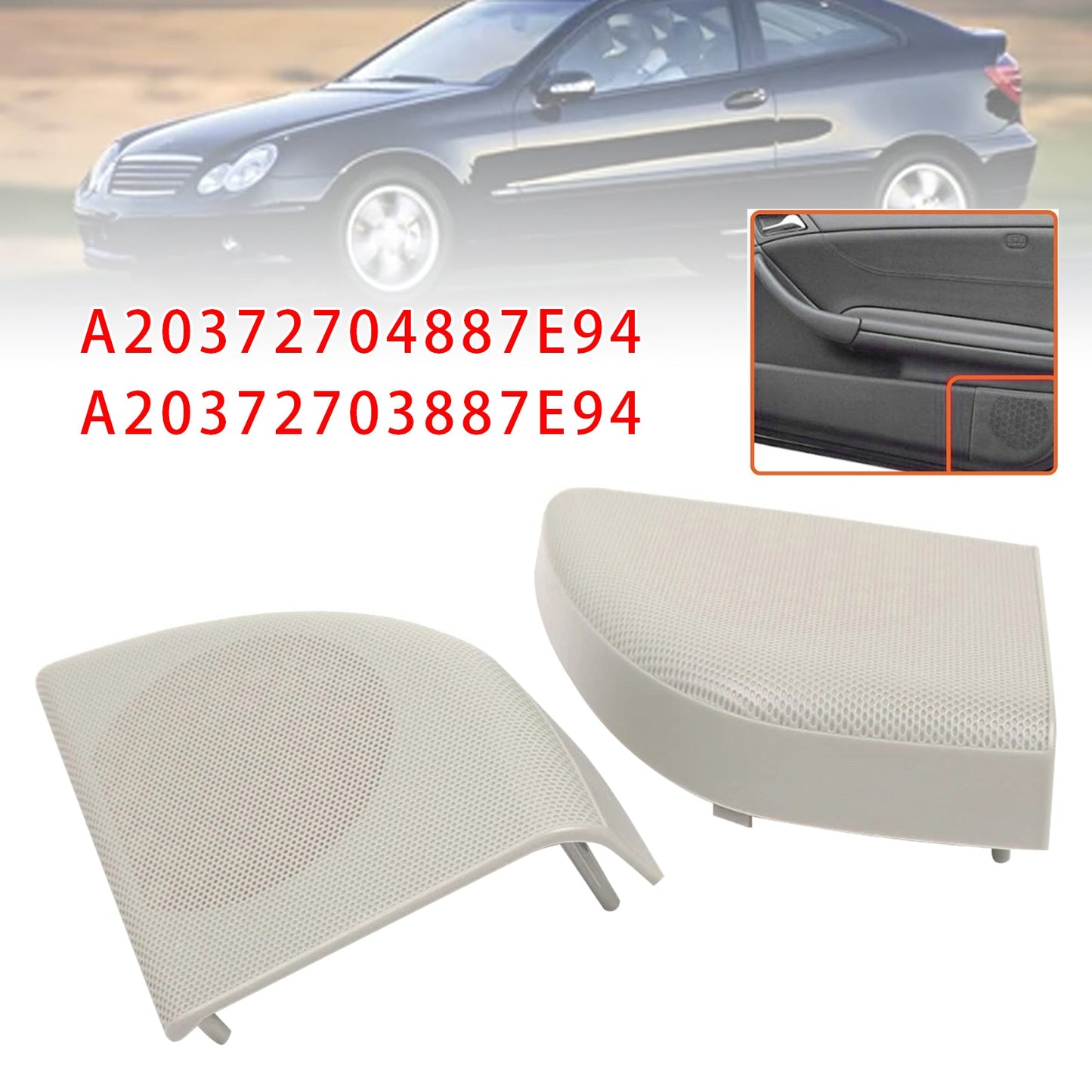 2008-2011 Mercedes Benz W203 CLC-Class Coupe 2 Door A20372704887E94 Pair Front Door Speaker Cover