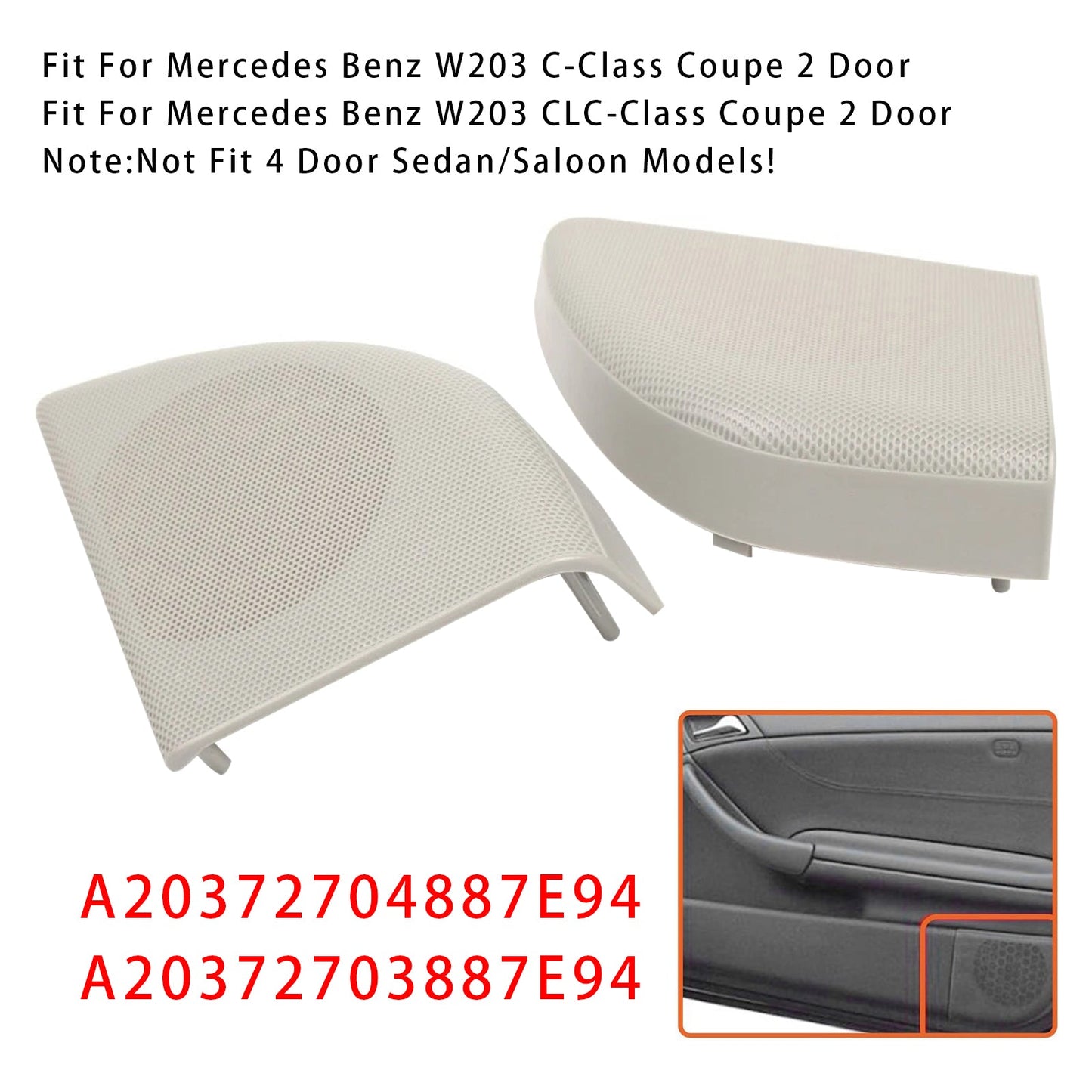 2000-2007 Mercedes Benz W203 C-Class Coupe 2 Door A20372704887E94 Pair Front Door Speaker Cover
