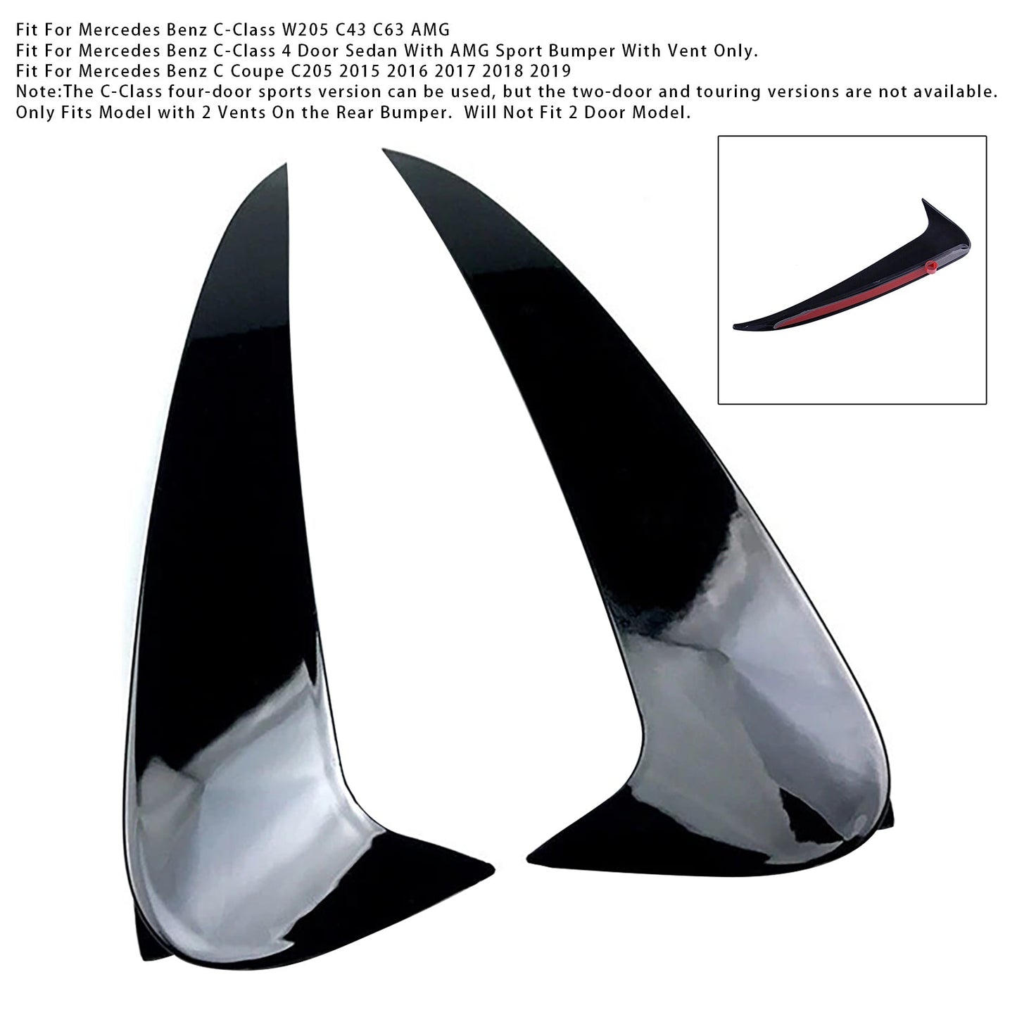 Gloss Black Rear Air Vent Cover For Benz C Class W205 C43 C63 2014-2019