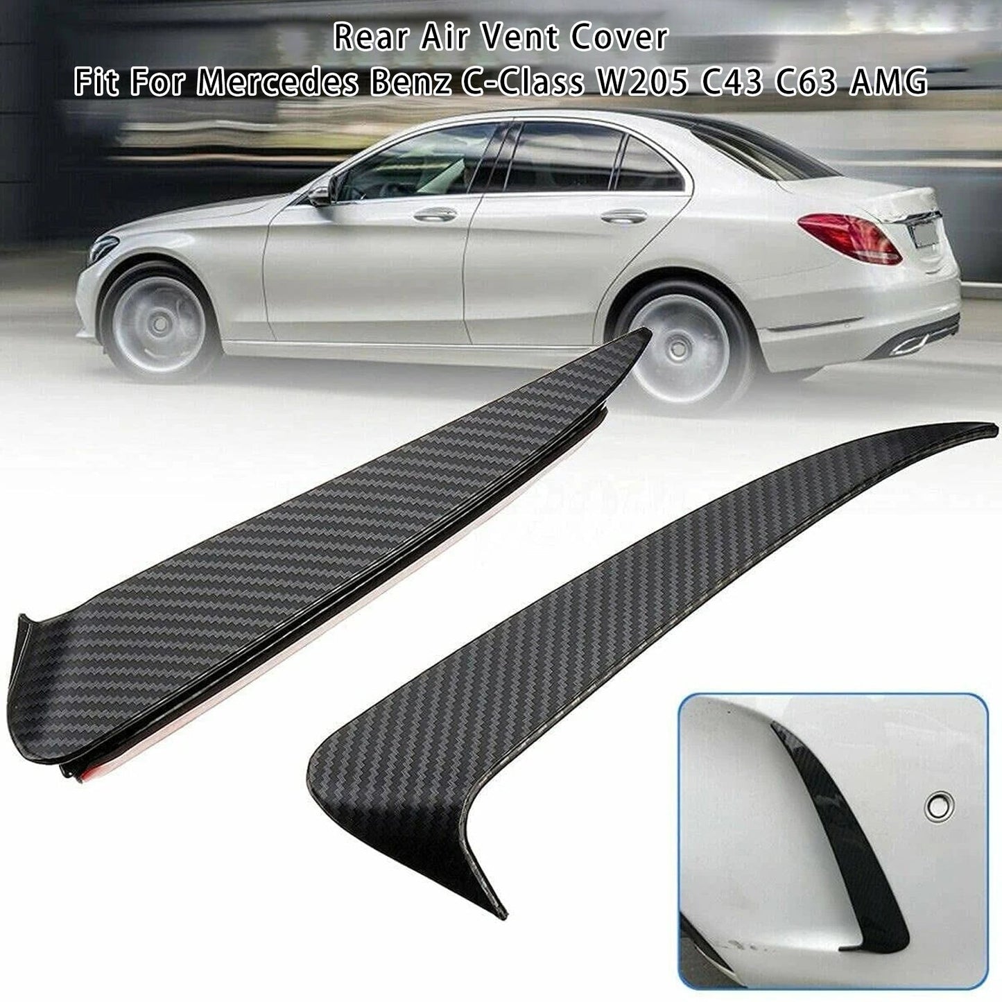 Mercedes Benz C-Class 4 Door Sedan With AMG Sport Bumper With Vent Only Rear Air Vent Cover Carbon Fiber Look