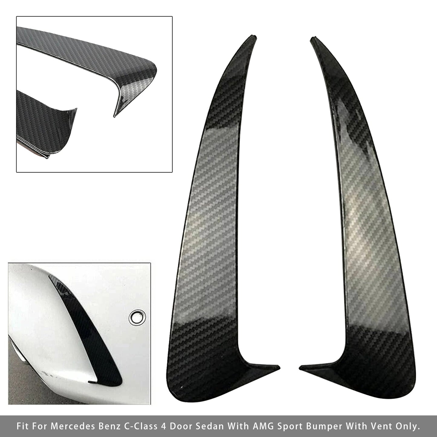 Mercedes Benz C-Class 4 Door Sedan With AMG Sport Bumper With Vent Only Rear Air Vent Cover Carbon Fiber Look