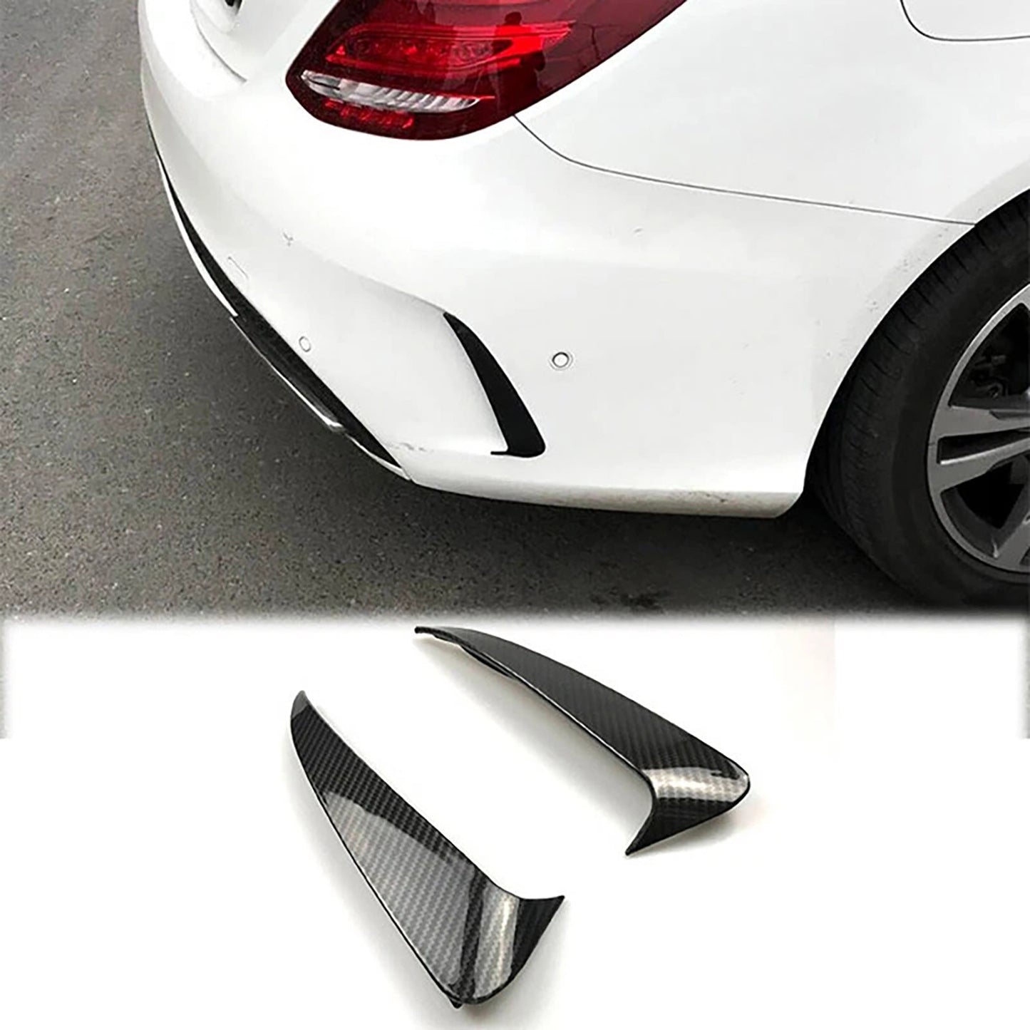 Mercedes Benz C-Class 4 Door Sedan With AMG Sport Bumper With Vent Only Rear Air Vent Cover Carbon Fiber Look
