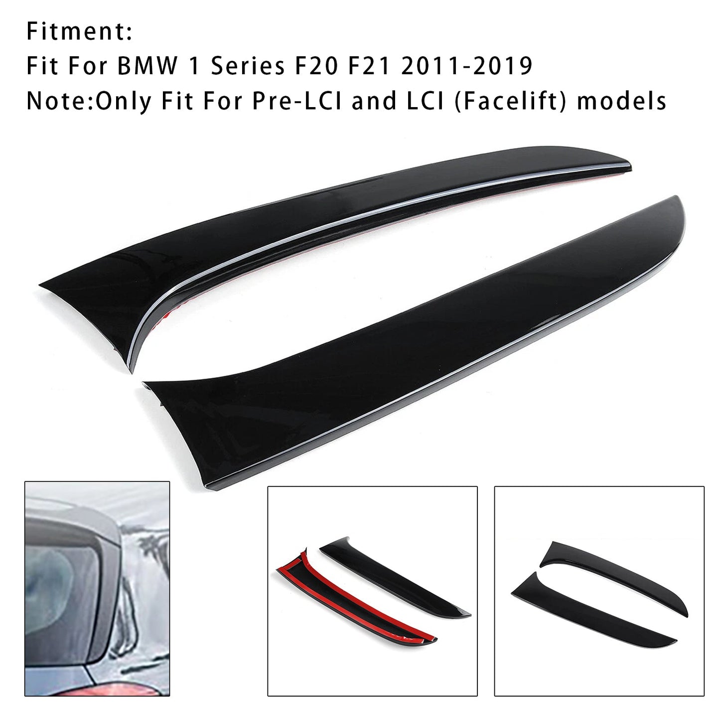 2011-2019 BMW 1 Series F20 F21 Gloss Black Pair Rear Window Side Wing Spoiler