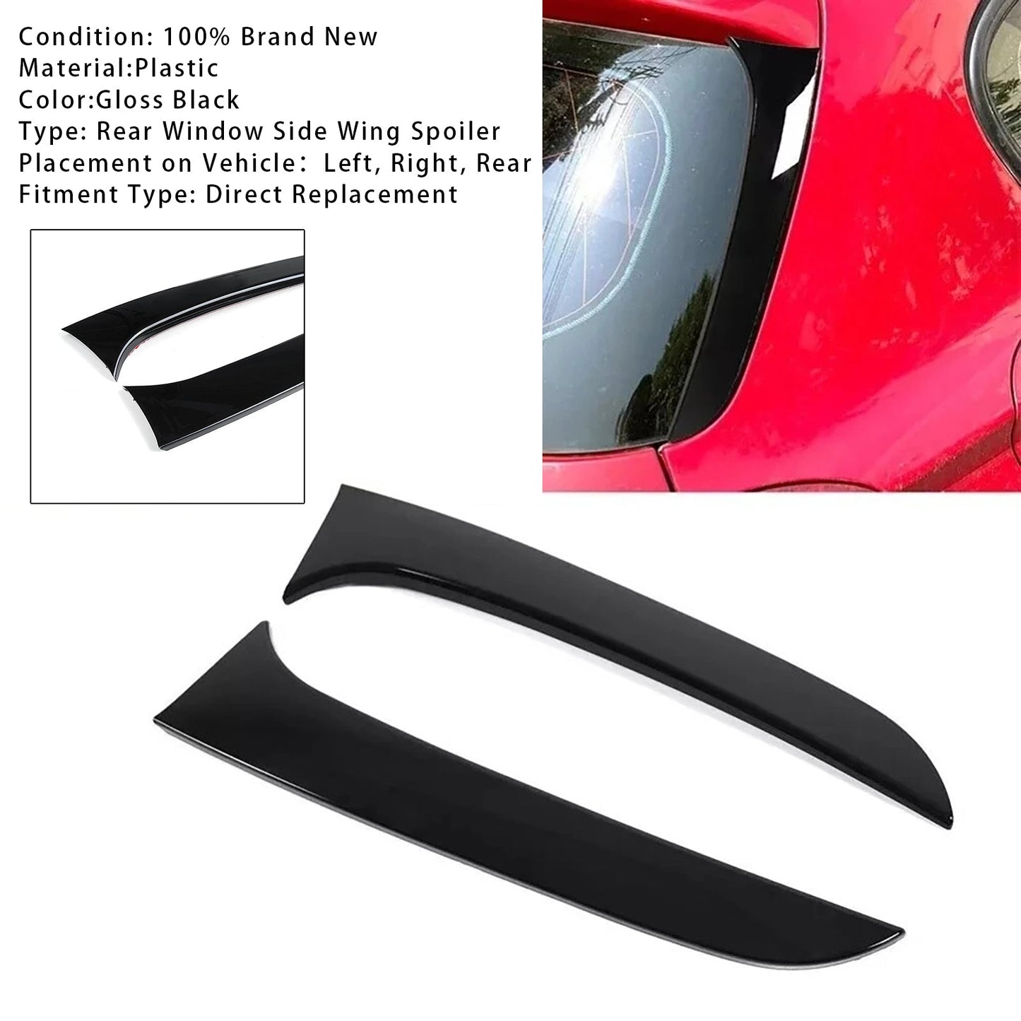 2011-2019 BMW 1 Series F20 F21 Gloss Black Pair Rear Window Side Wing Spoiler