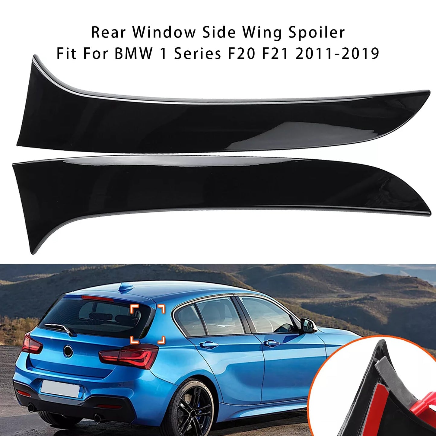 2011-2019 BMW 1 Series F20 F21 Gloss Black Pair Rear Window Side Wing Spoiler
