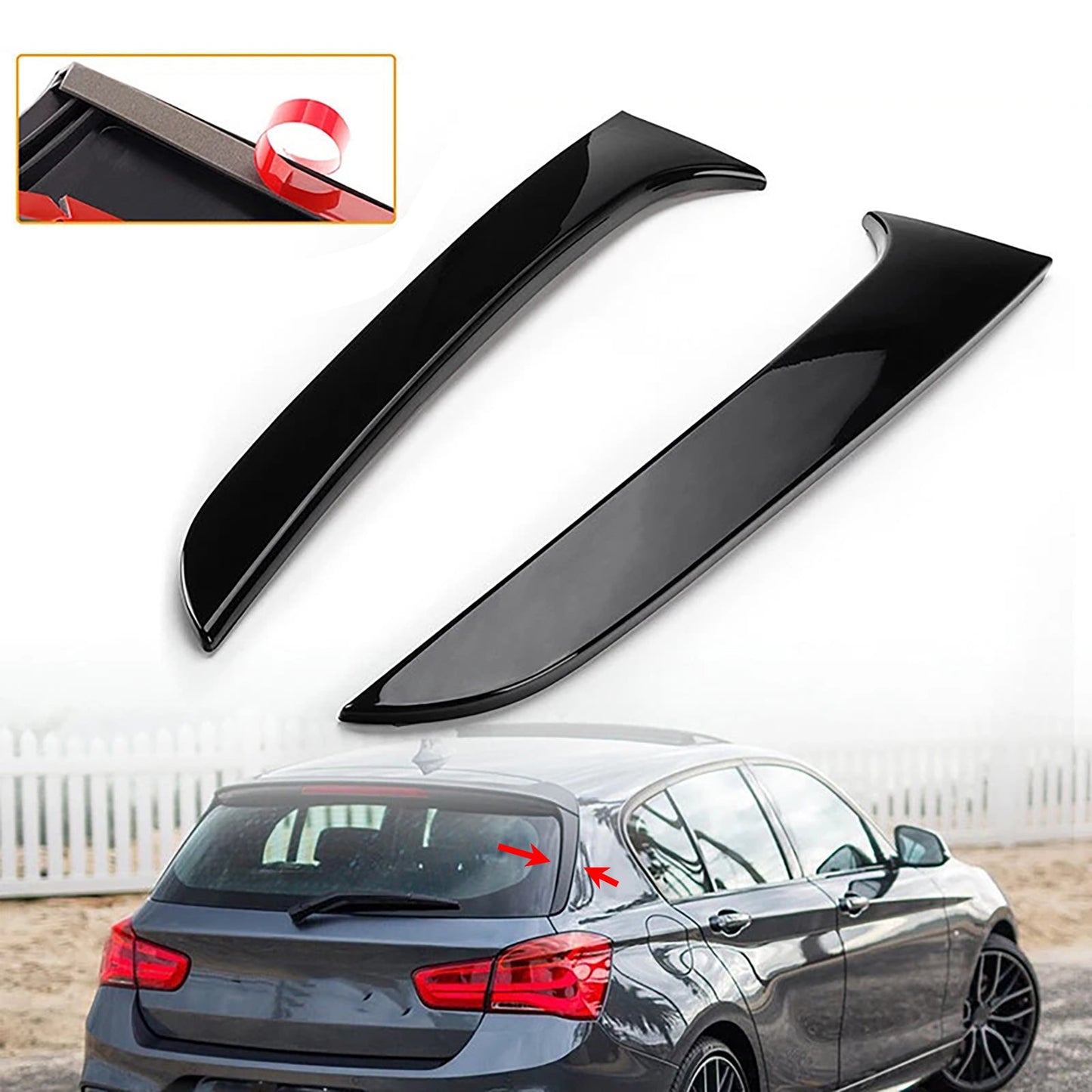 2011-2019 BMW 1 Series F20 F21 Gloss Black Pair Rear Window Side Wing Spoiler