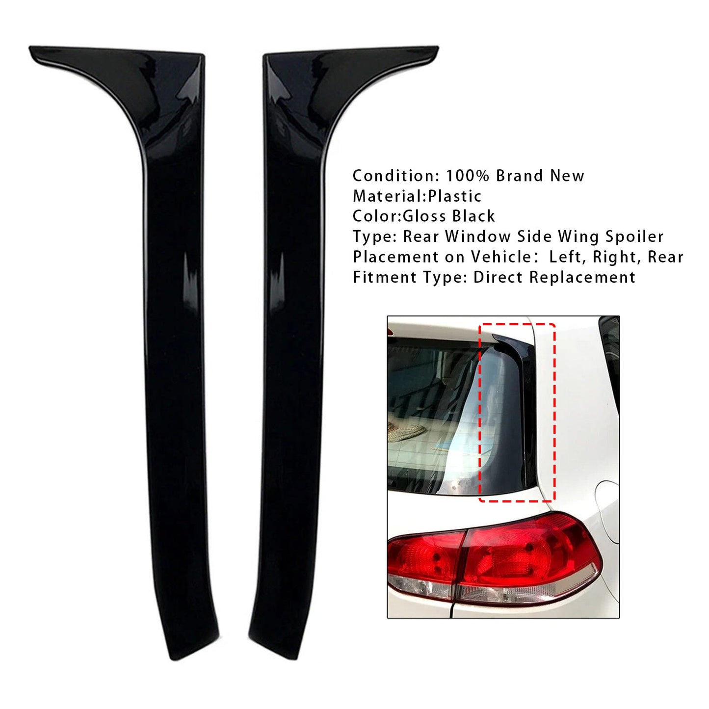 2008-2013 VW Golf 6 GTI/GTR/GTD Gloss Black Pair Rear Window Side Wing Spoiler