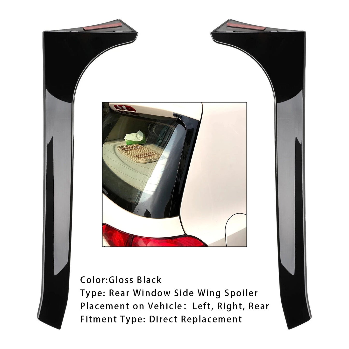 2008-2013 VW Golf 6 GTI/GTR/GTD Gloss Black Pair Rear Window Side Wing Spoiler